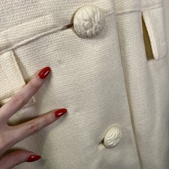 Vintage 60s Cream Wool Blend Tweed Swing Coat ILGWU Union Mid Century USA Mod - Picture 5 of 12